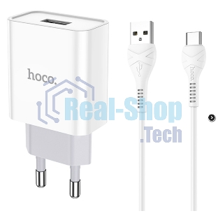 Блок питания (сетевой адаптер) HOCO C81A Asombroso single 1xUSB с кабелем Type-C, 2.1A, 10W, белый