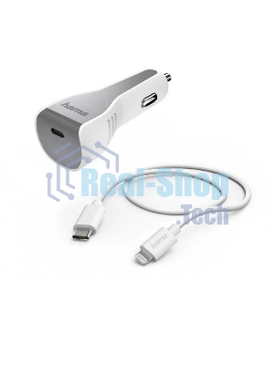 Комплект зарядное устройство Hama H-183317 3A PD для Apple кабель Apple Lightning/Type-C белый