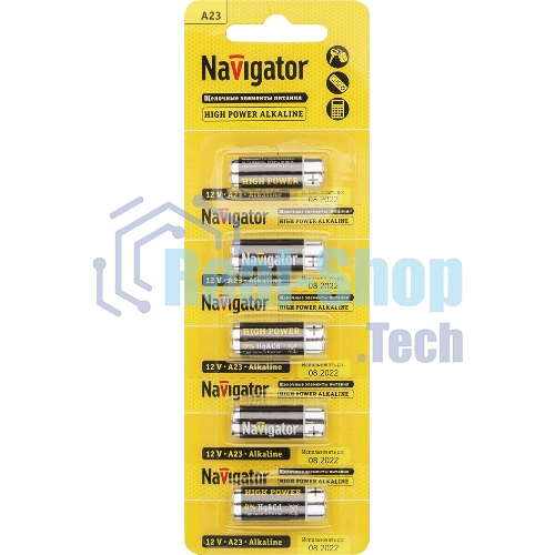 Элемент питания алкалиновый Navigator A23 61 464 NBT-NE-A23-BP5 для пультов сигнализаций (блист.5шт)