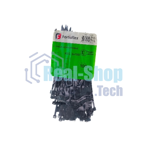 Нейлоновые стяжки Fortisflex КСС 3х100 черный 100 штук