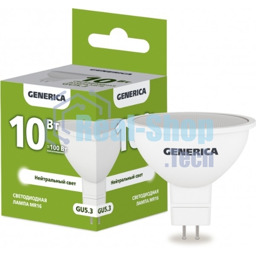 Лампа cветодиодная LED MR16 IEK LL-MR16-10-230-40-GU5-G софит 10Вт 230В 4000К GU5.3 GENERICA