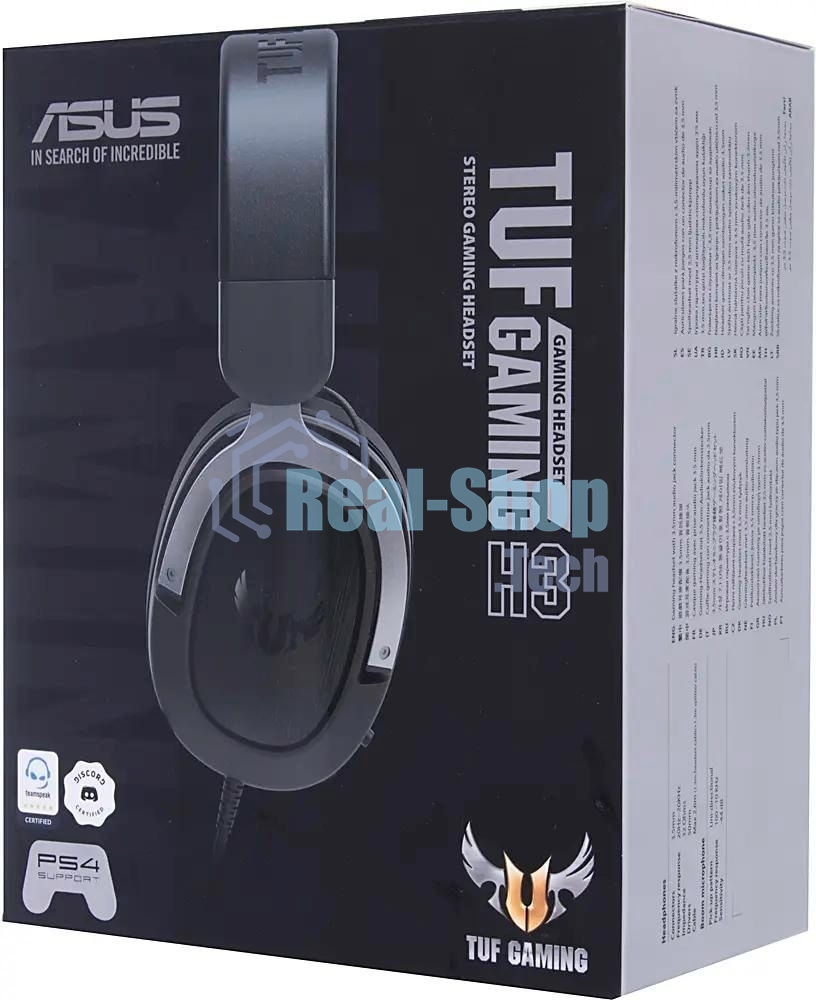 Гарнитура ASUS TUF Gaming H3 чёрный/серый, проводная, mini jack 3.5 мм, регулятор громкости, отключаемый микрофон