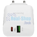 Блок питания (сетевой адаптер) HOCO C80A Rapido PD+QC3.0, 20W два порта (1хUSB-A, 1хType-C), белый