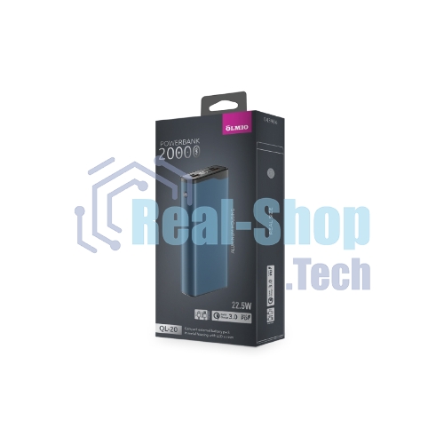 Портативный аккумулятор OLMIO QL-20, 20000mAh, 22.5W, QuickCharge3.0/PowerDelivery, LCD, голубой