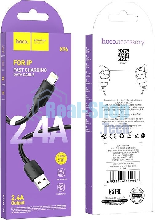 Кабель Hoco X96 Hyper iP USB (m)-Lightning (m) 1м черный коробка