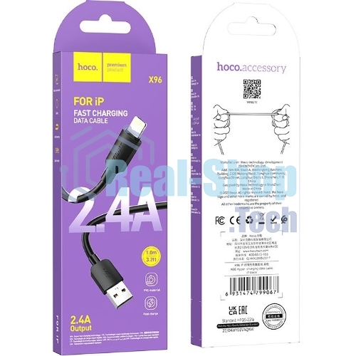Кабель Hoco X96 Hyper iP USB (m)-Lightning (m) 1м черный коробка