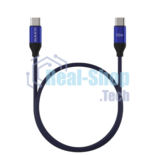 Кабель Maxvi MCw-100TT blue USB-C - USB-C, 5A разъемы USB-C - USB - C, Максимальная мощность 100W, ток макс. нагрузки 5А, макс. напряжение 20V;стандарт USB 3.1, длина 1.2м, нейлоновая оплетка, металлические корпуса разъемов, цвет синий.