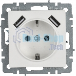 Розетка 1-местная IEK BRITE РЮш10-1-БрБ (BR-R14-16-U21-D21-K01) 16А, с USB A+A 2.1А, с заземлением с защитными шторками, белый