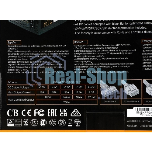 Блок питания Aerocool/Formula AC KCAS PLUS 700, 700Вт, 80 PLUS Bronze, 120мм черный (аналог Aerocool KCAS PLUS 700W)