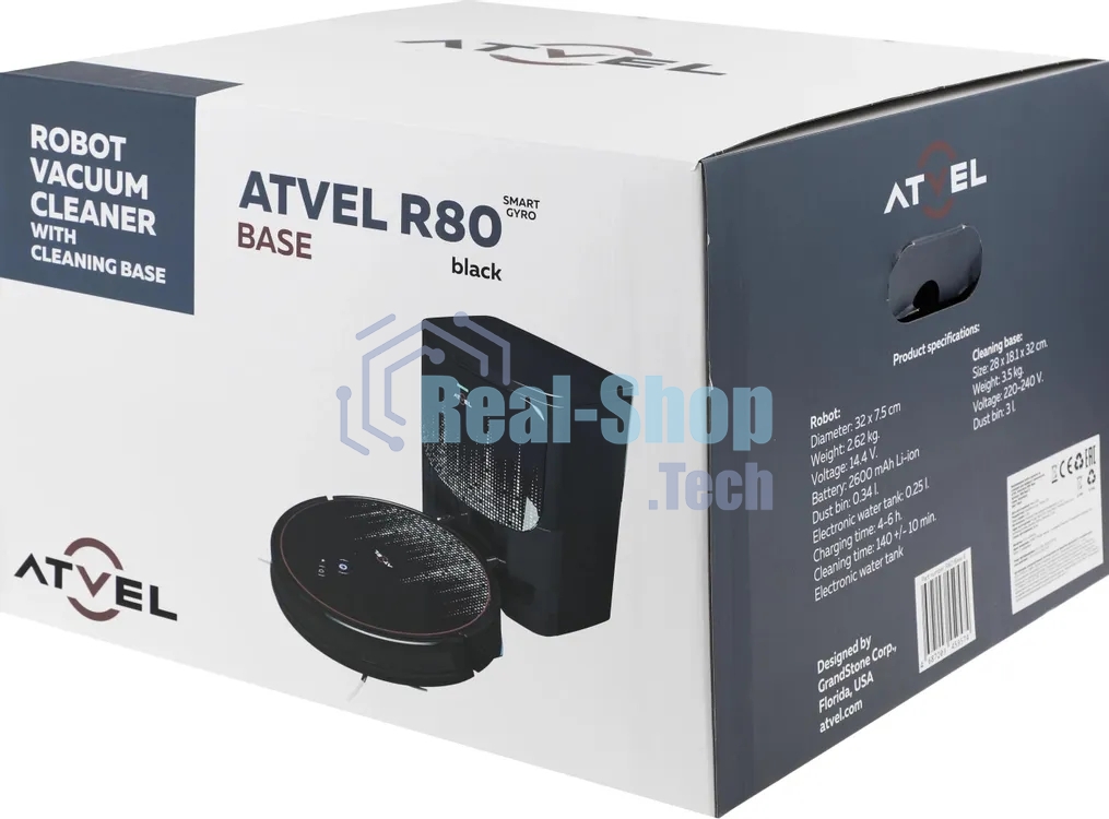 Робот-пылесос Atvel R80 Base черный, 2600 мА*ч Li-Ion, уборка влажная/сухая, пылесборник контейнер 0.34 л