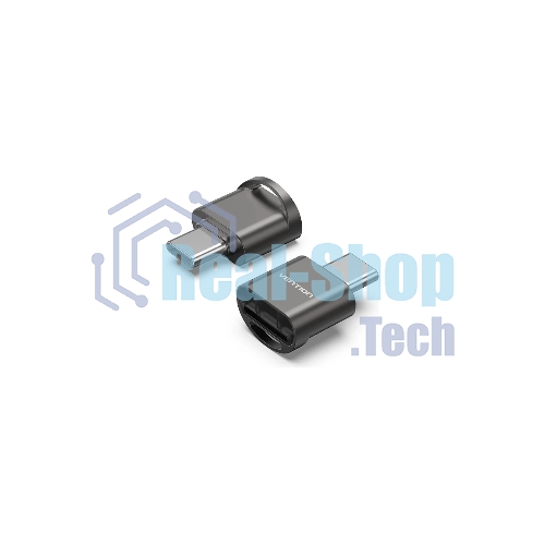 Кард-ридер Vention CLMH0/серый/OTG USB 2.0 CM/MicroSD/USB Type-C/металл