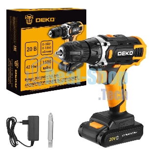 Дрель-шуруповерт Deko Banger 20V ONE+, 20 В, 1,5 Ач, 42 Нм, щеточный