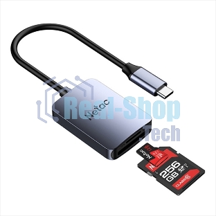 Кард-ридер Netac Flash WK12/серый/SD/SDHC/SDXC/microSD/microSDHC/microSDXC/USB 3.0 Type-C/пластик