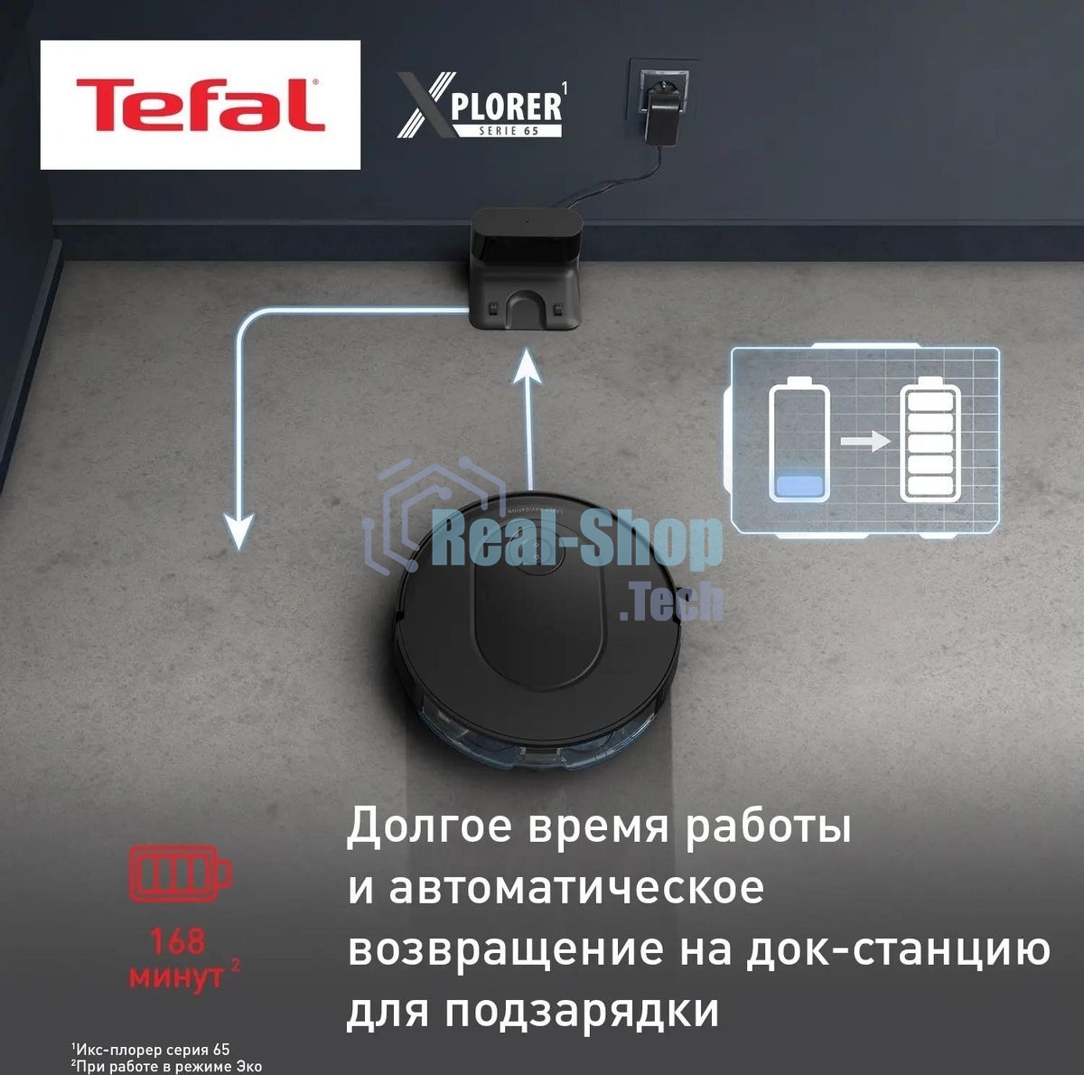 Робот-пылесос Tefal X-plorer Serie 65 RG8L65WH черный, 5200 мАч Li-Ion, уборка сухая/влажная, пылесборник контейнер 0,4 л