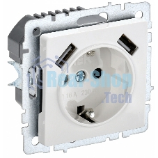 Розетка 1-местная IEK BRITE РЮш10-1-БрБ (BR-R14-16-U21-D21-K01) 16А, с USB A+A 2.1А, с заземлением с защитными шторками, белый