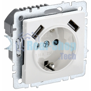 Розетка 1-местная IEK BRITE РЮш10-1-БрБ (BR-R14-16-U21-D21-K01) 16А, с USB A+A 2.1А, с заземлением с защитными шторками, белый