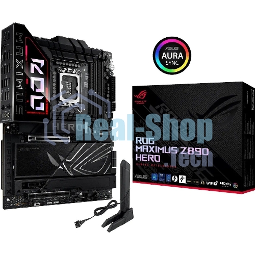 Материнская плата ASUS ROG MAXIMUS Z890 HERO, LGA 1851, Intel Z890, 4xDDR5, 4xSATA, 6xM.2, 1xPCIe 5.0 x16, 1xPCIe 4.0 x4, 1xPCIe x1, 1xHDMI, 2xUSB-C (видеовыход), 4xUSB-A 3.2 Gen 1, 4xUSB-A 3.2 Gen 2, 1xUSB-C 3.2 Gen 2, 2xUSB-C Thunderbolt 4, 2x 5Gb LAN, 2x3.5 мм, 7.1, ATX