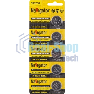 Элемент питания литиевый Navigator CR2032 NBT-CR2032-BP5 (блист.5шт), 3 В
