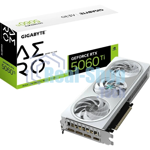 Видеокарта Gigabyte GeForce RTX 5060Ti Aero OC, NVIDIA RTX 5060 Ti, 16G GDDR7, 128 бит, PCI-e 5.0, 1xHDMI, 3xDP, 2647 МГц