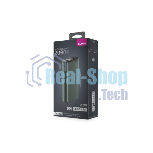 Портативный аккумулятор OLMIO QL-20, 20000mAh, 22.5W, QuickCharge3.0/PowerDelivery, LCD, серый