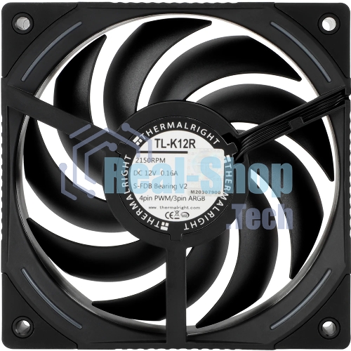 Кулер для корпуса Thermalright TL-K12R Reverse (120x120x25mm, 4-pin PWM, ARGB, 69CFM, 27dBA, 2150RPM, черный)