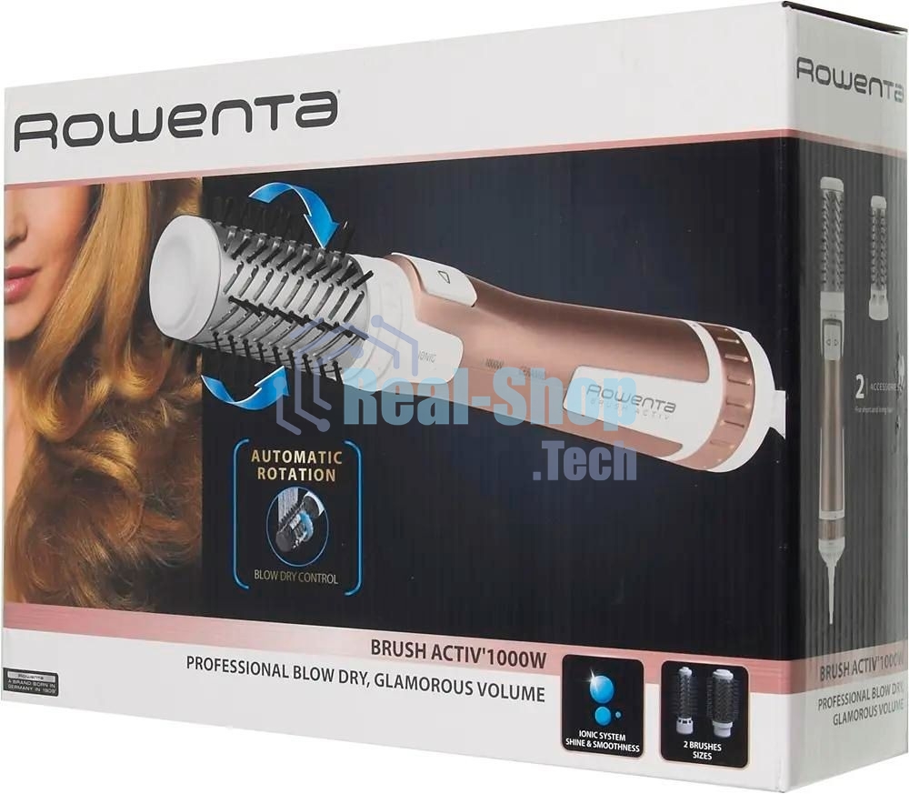 Фен-щетка Rowenta Brush Activ Compact CF9520F0 белый/золотой, 1000 Вт, ионизация, 40/50 мм