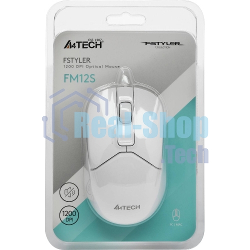 Мышь проводная A4Tech Fstyler FM12S белый, 1200 dpi, USB, кнопки - 3