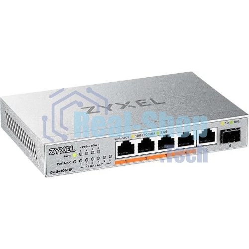 Коммутатор Zyxel XMG-105HP-EU0101F (L2) 5x2.5 Гбит/с 1SFP+ 4PoE++ 70W неуправляемый