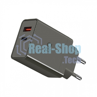 Сетевое зарядное устройство BQ Charger 38W2A01 (2 ports Type-C + USB, PD 20W+QC3.0 18W, 38W total) серый