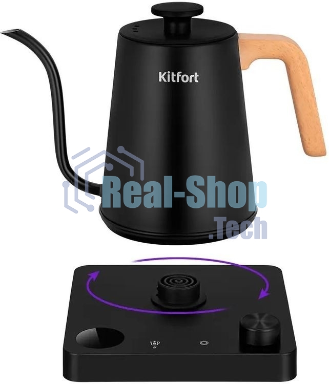 Чайник электрический Kitfort КТ-6726 1л. 1200Вт черный/дерево корпус: нерж.сталь/пластик