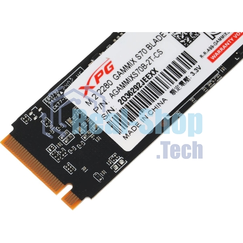 Накопитель SSD ADATA XPG GAMMIX BLADE S70, 2Tb, PCIe 4.0 x4, M.2 2280, NVMe, R/W 7400/6400