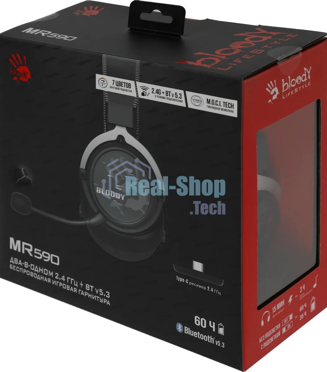 Гарнитура Bloody MR590 Sports чёрный, беспроводная + проводная, Bluetooth, до 35 ч