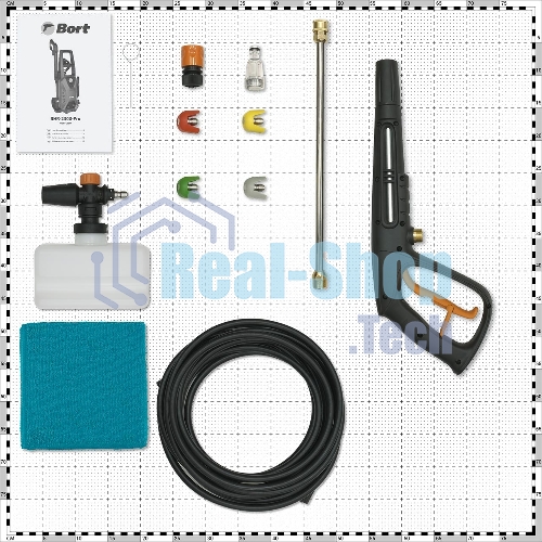 Мойка высокого давления Bort BHR-2300-PRO 93416299 2300 Вт, максимальное давление 170 бар, рабочее давление 130 бар, 8 л/мин, 7.4 кг, набор акссесуаров 10 шт