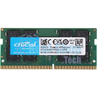 Оперативная память Crucial, DDR4, 32Gb (1x32 Gb), 3200 MHz, CL22, SO-DIMM, OEM