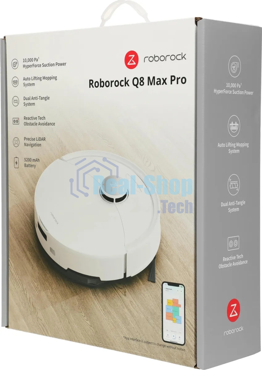 Робот-пылесос Roborock Q8 max Pro белый, 5200 мAч Li-Ion, уборка влажная/сухая, пылесборник контейнер 0.5 л