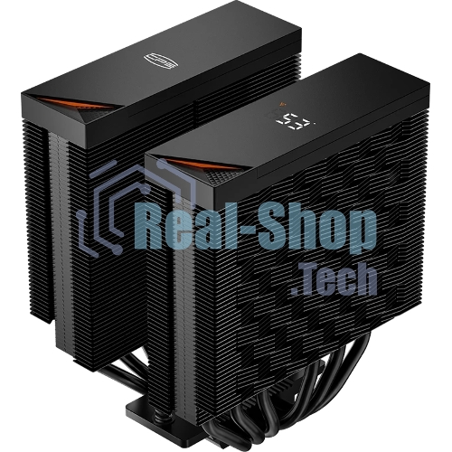 Кулер для процессора PCCooler RT620 Digital BK (250W, 4-pin PWM, LED temp., 157mm, 6x6mm, 2x120мм, 73.32CFM, 34.9dBA, 2200RPM, S: 1851/1700/1200/115X, AM5/AM4, черный)