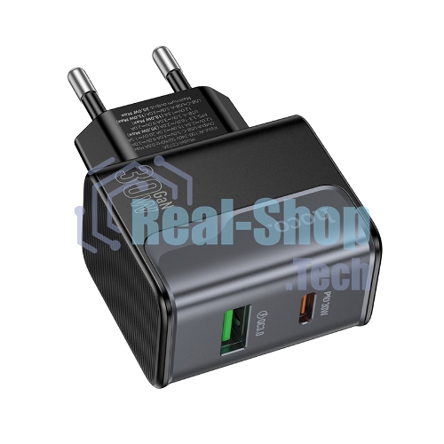 Зарядное устройство Hoco 30Вт, 3А, QC3.0/PD, 1xUSB, 1xType-C, CS73A, черный, коробка