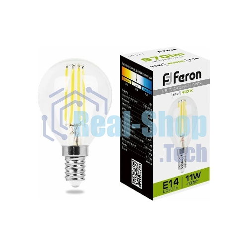 Лампа светодиодная Feron LB-511 11 вт Е14 белый шар FILAMENT