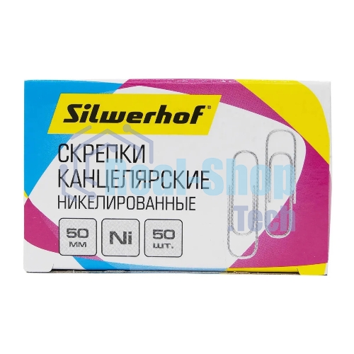 Скрепки Silwerhof никель 50мм (упаковка: 50шт) картонная коробка