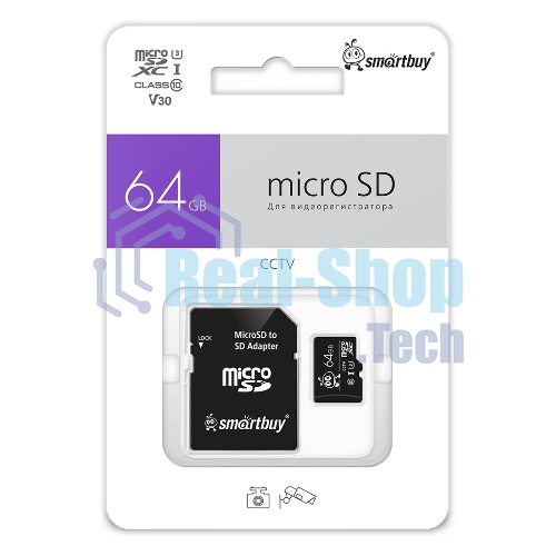 Флеш карта Smartbuy (SB64GbSDCCTV) micro SDXC 064Gb cl10 U3 V30 + адаптер