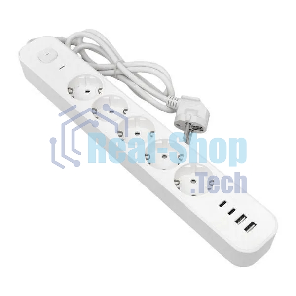 Удлинитель EKF UBA-LUX-515-TC 5х1.5 м IP20 2USB 2.4А+2type-C LUX 1.5 кв.мм