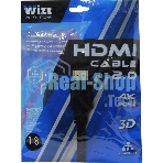 Кабель HDMI C-HM-HM-1.8M Wize, 1.8 м, v.2.0, 19M/19M, позол.разъемы, экран, черный, пакет