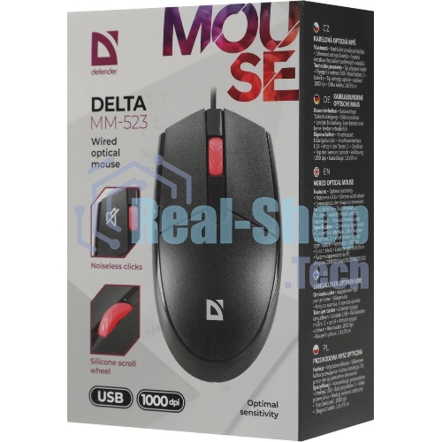 Мышь проводная Defender Delta MM-523 черный, 1000 dpi, USB, кнопки - 3