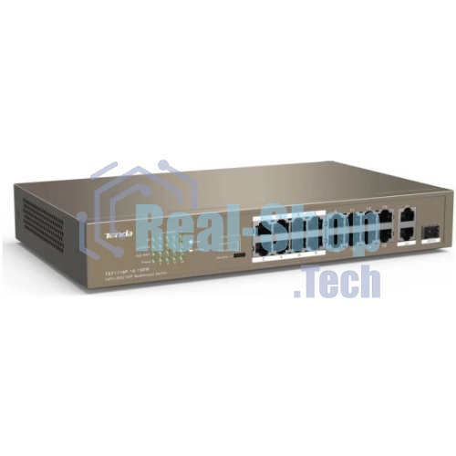 Коммутатор неуправляемый IP-COM F1118P-16-150W PoE, 18 портов, 18х100 Мбит/с, 2x1 Гбит/с, PoE 16х30 Вт (до 130Вт)