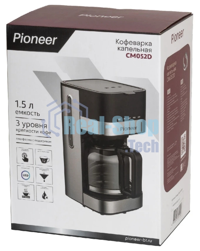 Кофеварка капельная Pioneer CM052D серебристый/черный, исп. кофе - молотый, 1.5 л, 900 Вт