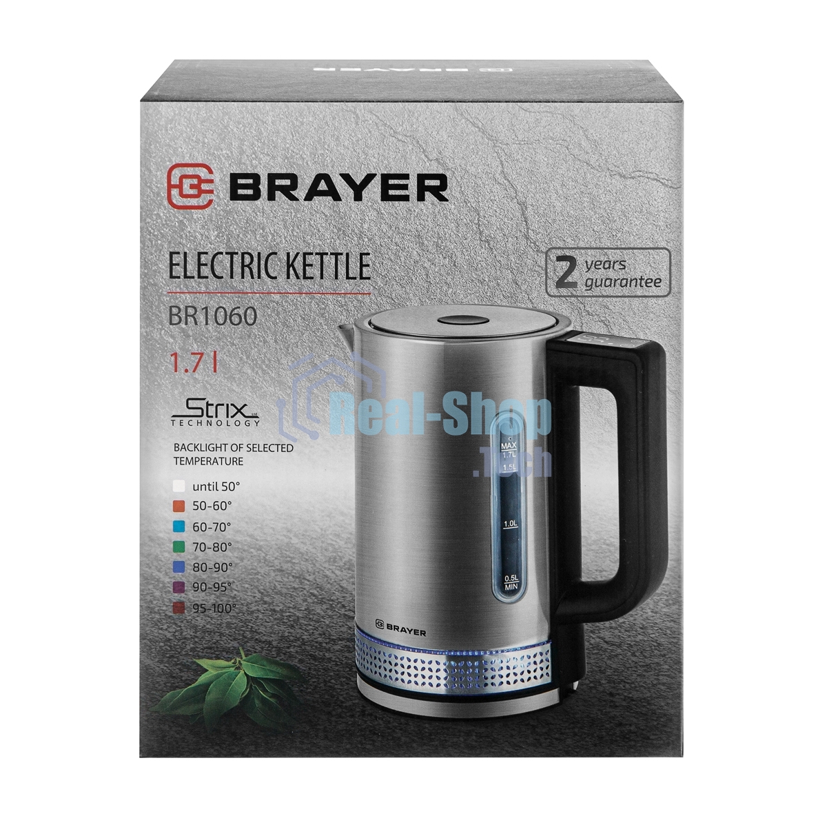 Чайник электрический BRAYER BR1060 2200 Вт, 1.7 л, стальной/черный