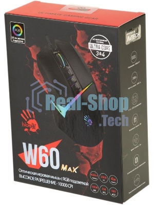 Мышь проводная A4Tech Bloody W60 Max черный, 10000 dpi, USB, кнопки - 10