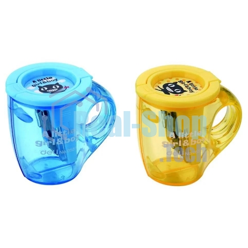 Точилка для карандашей ручная Deli Cup E0551, 2 отверстия, пластик, ассорти, дисплей
