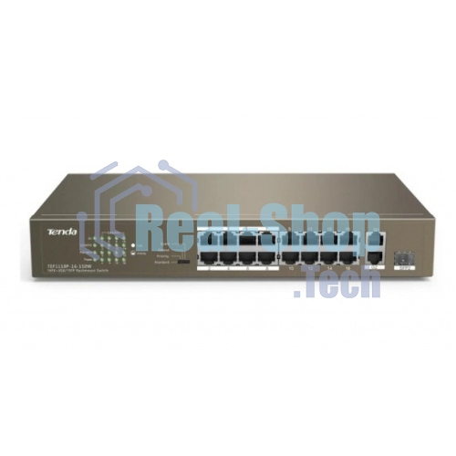 Коммутатор неуправляемый IP-COM F1118P-16-150W PoE, 18 портов, 18х100 Мбит/с, 2x1 Гбит/с, PoE 16х30 Вт (до 130Вт)