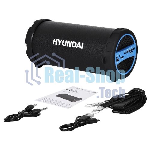 Колонка портативная Hyundai H-PAC220 черный/голубой 10W 1.0 BT/3.5Jack/USB